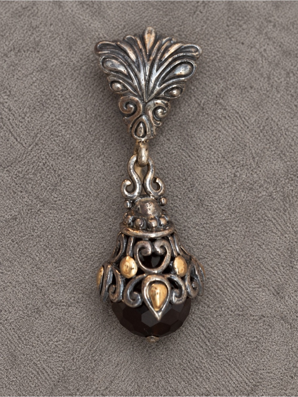 925 Sterling Silver 18K Gold Black Gemstone Bali Style Pendant. NECKLACE NOT INC - Picture 8 of 9